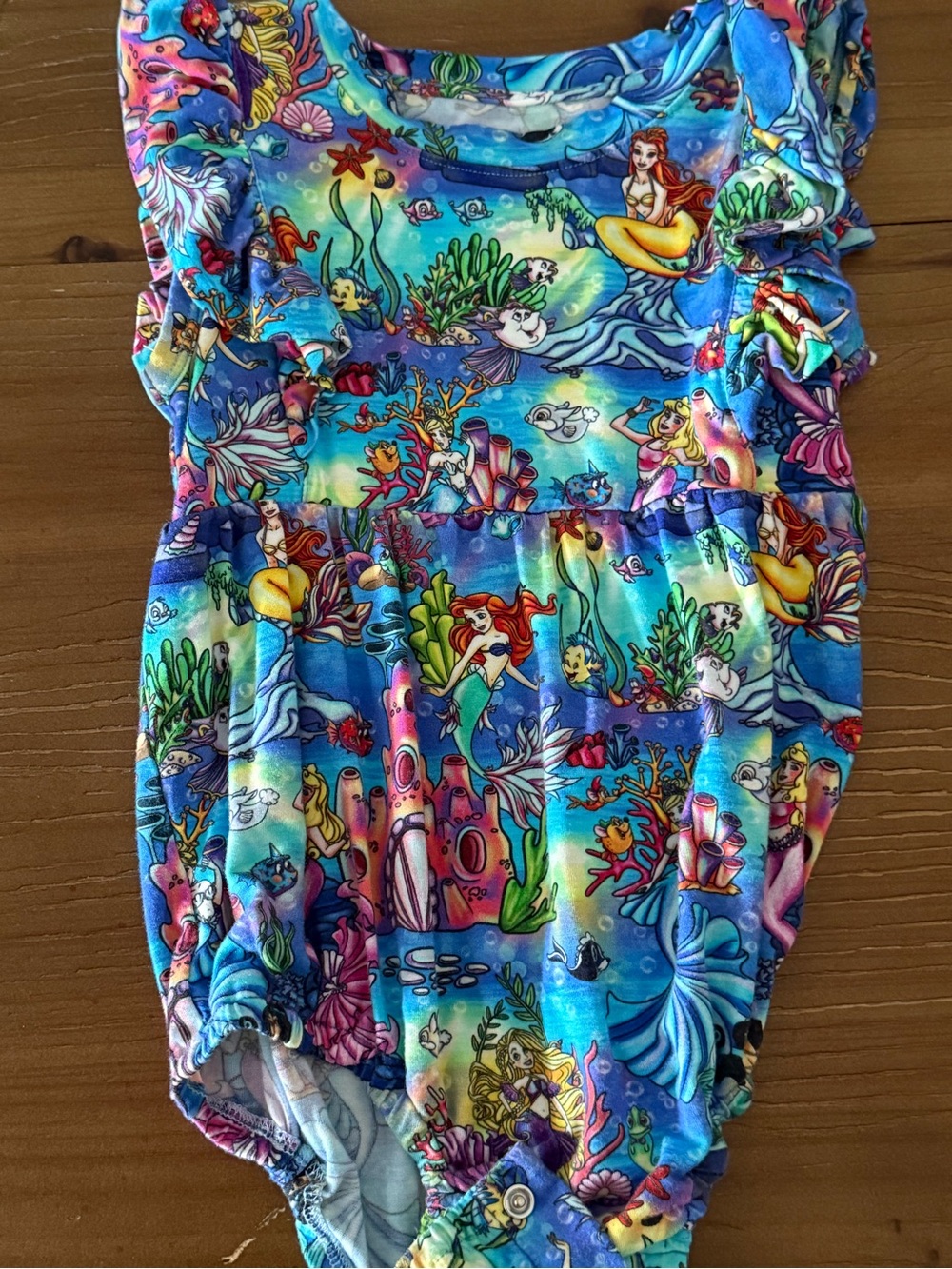 Riley Grace bamboo Mermaid Print Ruffle Romper bubble